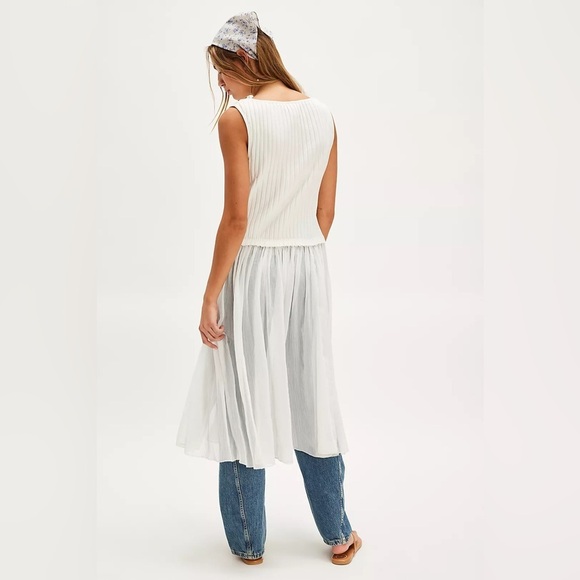 Free People Twice As Nice Maxi Tunic Top White Buttondown Sleeveless (XS)  NWOT - Picture 9 of 9